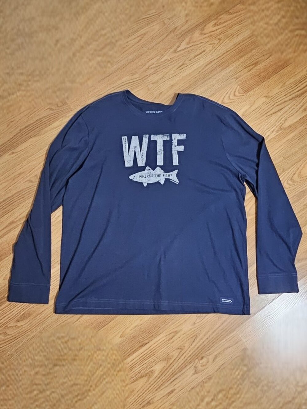 NWT - WTF Where's The Fish Mens XL Long Sleeve Crusher Tee by Life is Good